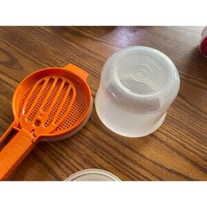 Vintage Tupperware Hand Sifter 3 Piece, Baking Sifter by Tupperware in Orange a
